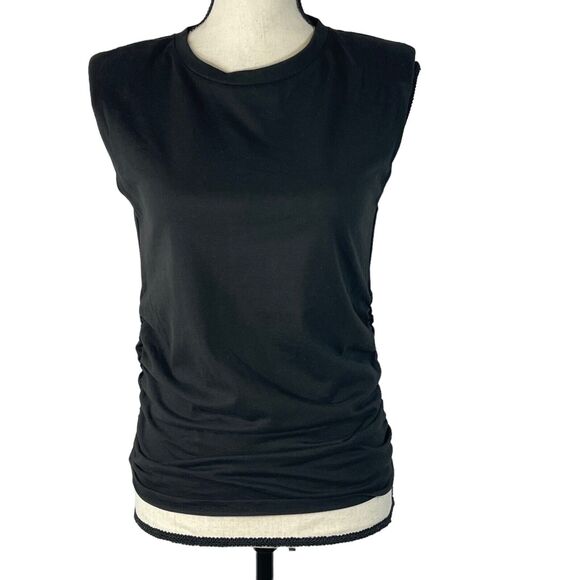 And Now This X-Small Top Tee Sleeveless Crew Neck Ruched Sides Shoulder Pads - Picture 1 of 8
